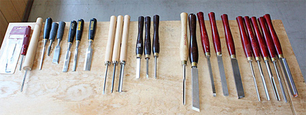 木工旋盤で使う刃物、道具